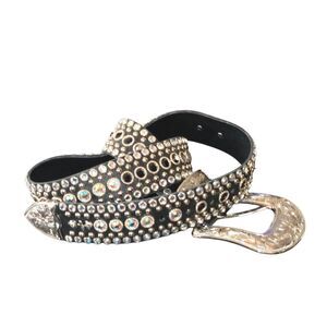 KIPPYS Custom 1.5" Black Italian Leather& Swarovski Crystal Studded Belt Size 34
